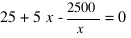 25 + 5x - 2500/x = 0