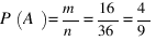 P(A) = m/n = 16/36 = 4/9