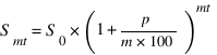 S_mt = S_0 * (1 + {p/m * 100})^mt