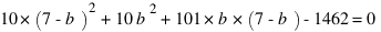 10*(7-b)^2 + 10b^2 + 101*b*(7-b) - 1462 = 0