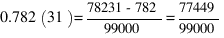 0.782(31) = {78231 - 782}/99000 = 77449/99000