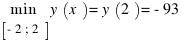 {min}under{delim{[}{-2; 2}{]}} y(x) = y(2) = -93