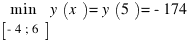{min}under{delim{[}{-4; 6}{]}} y(x) = y(5) = -174